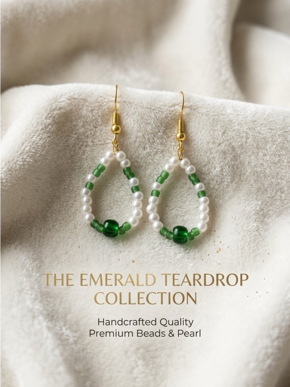 ❤️Handcrafted Emerald Teardrop Pearl Bead Earrings